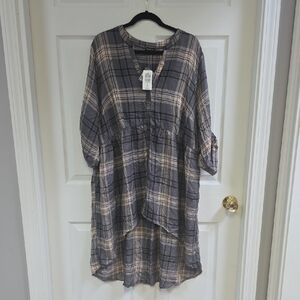 Torrid Gray and Pink Plaid Tunic